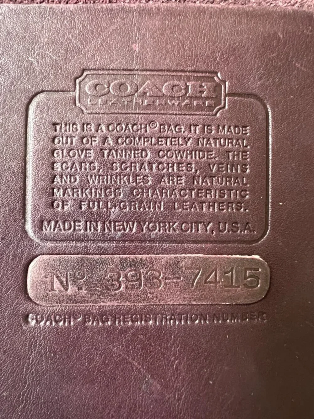 Vintage Coach glue-in label burgundy Handle Portfolio #5050 1970s 1980s rare - Picture 2 of 16